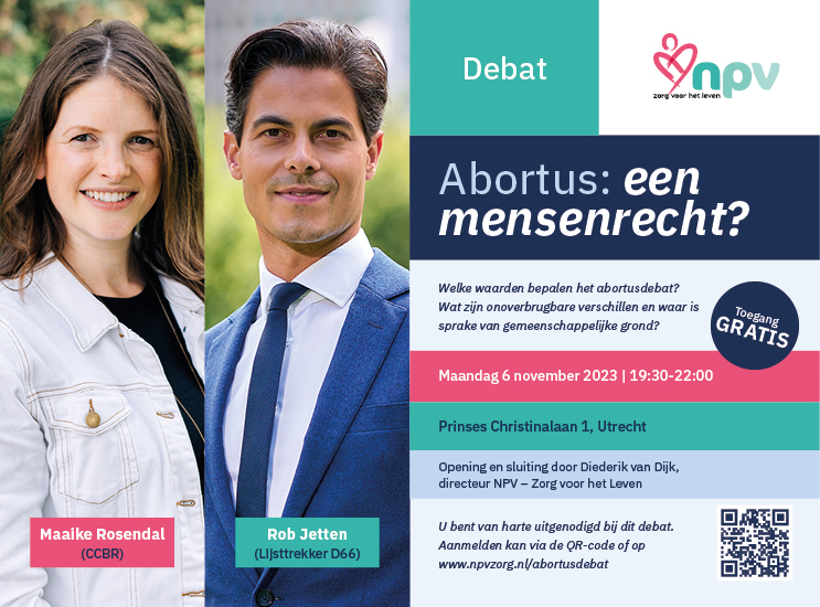 NPV organiseert debat over abortus met Rob Jetten (D66) en Maaike Rosendal (CCBR)