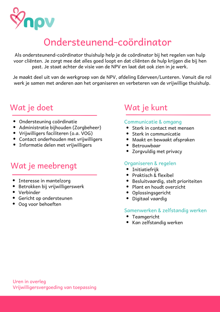 Vacature Ondersteunend Coördinator