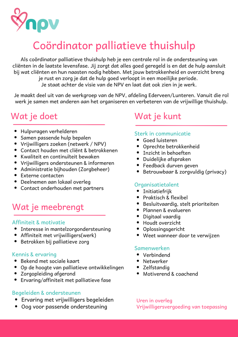 Vacature Coördinator Palliatieve Thuishulp