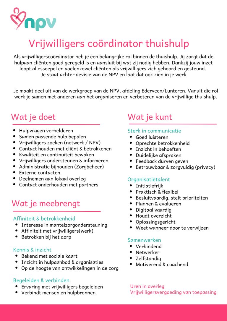 Vacature Vrijwilligerscoördinator Thuishulp